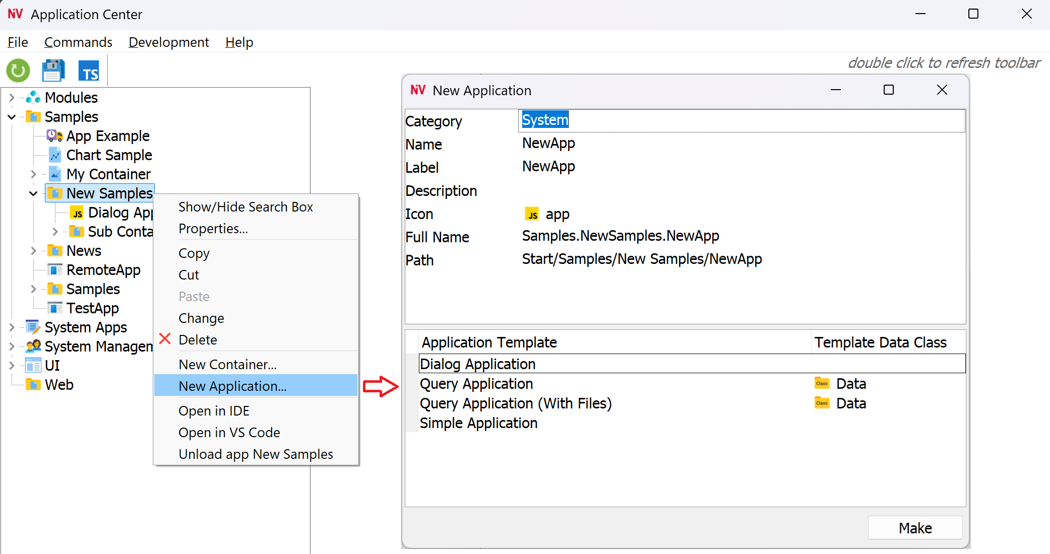 Context Menu→New Application...